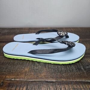 NEW Tory Burch Minnie Flip Flops Womens Size 5 Logo Sandals Thong Blue Green